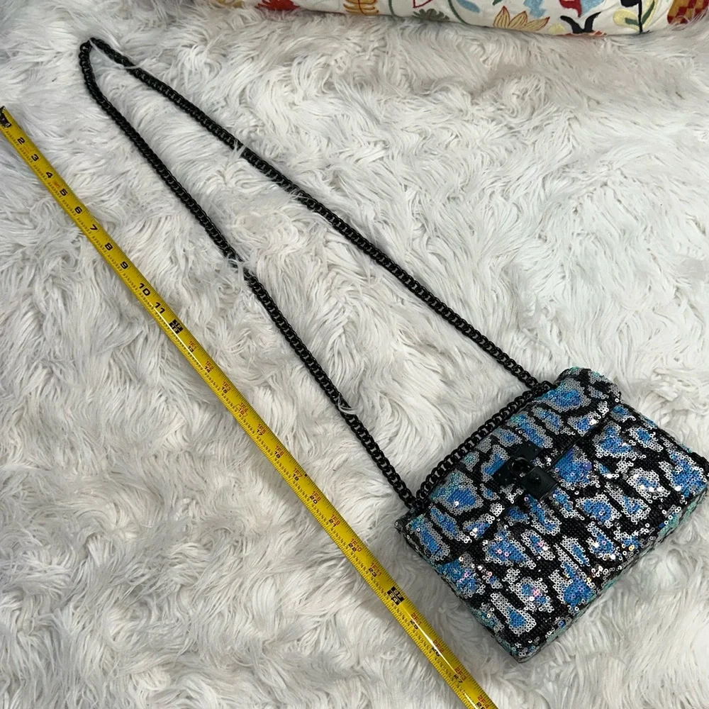 Kurt Geiger • Brixton Lock Iridescent Leopard Print Chain Strap Purse